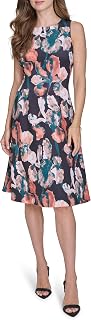 Halston Women's A Line Round Neck Knee Length Dress