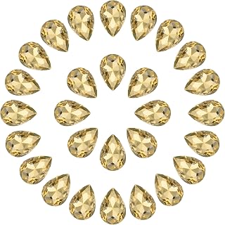 Generic 50Pcs 10 x 14 mm Teardrop Rhinestones Acrylic Pointed Back Rhinestone Beads Gems for Jewelry Making Costume Crystal Embellishments Crafts, Gold