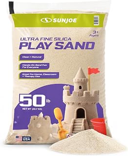 Sun Joe Silica Play Sand for Sandbox, Sensory Table & Gardens, Ultra Fine, 50 Lb Bag - Indoor & Outdoor Craft Accessory for Molding, Digging & Sculpting, PLYSAND50