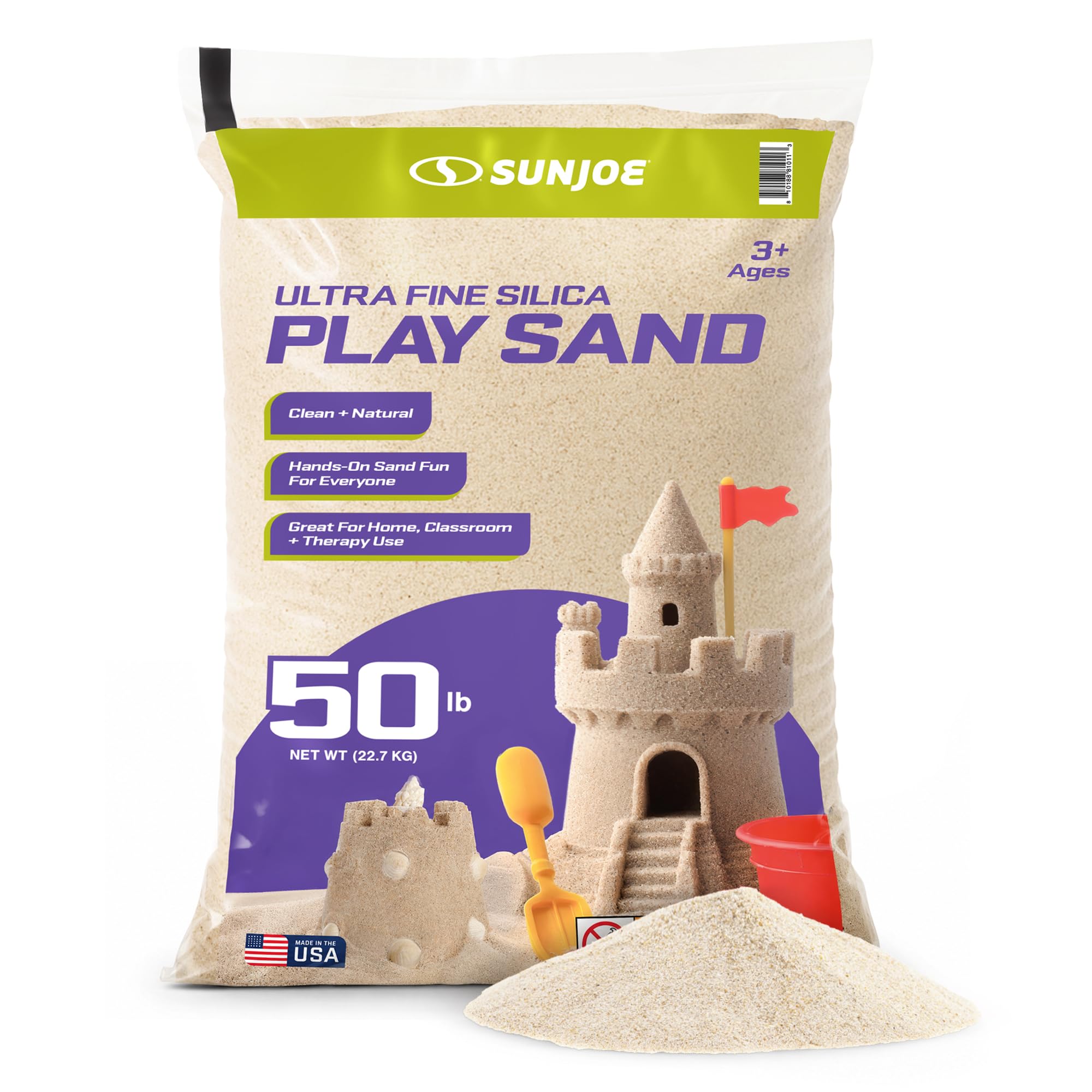 Sun Joe Silica Play Sand for Sandbox, Sensory Table & Gardens, Ultra Fine, 50 Lb