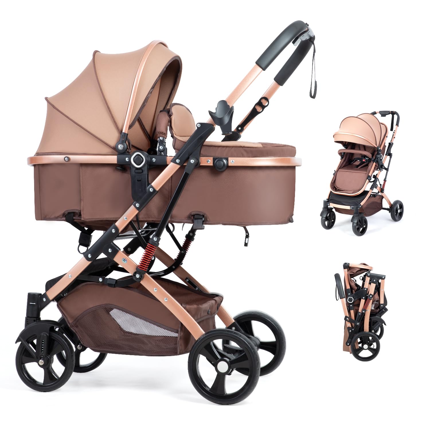 2 in 1 Baby Stroller Newborn Foldable Pushchair with Adjustable Canopy Folding H