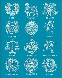 OLYCRAFT 4x5 Inch 12 Constellations Clay Stencils Constellations Sign Silk Screen for Polymer The Zodiac Silk Screen Stencils Mesh Transfer Stencil for Polymer Clay Jewelry Making