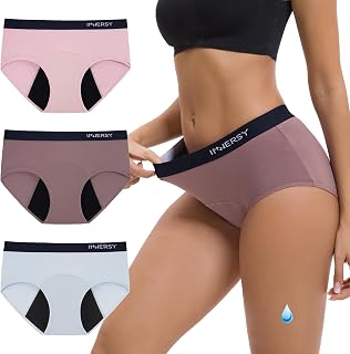 INNERSY Period Pants Light Flow Menstrual Underwear Mid-rise Briefs 3 Pack