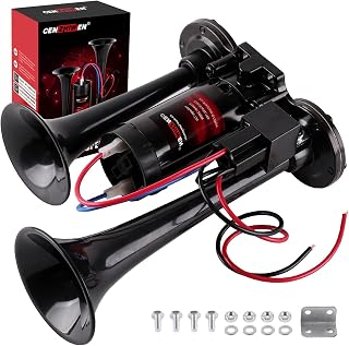 Universal 12V Air Horn Kit for Car/Truck with All-in-One Air Compressor | 150dB Loud Train Horn for Truck, Easy to Install, Car Horn replacement for any 12V Vehicle/SUV/Motorcycle/Pickup/Bus/Boat