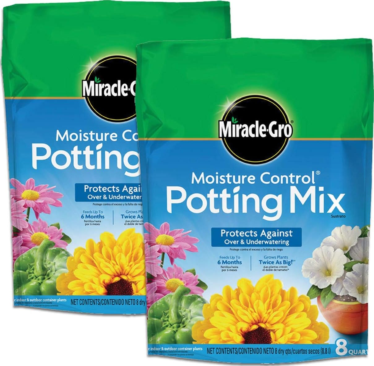 Miracle-Gro Moisture Control Potting Mix, 8 qt. (2-Pack) | Plant Soil For Contai