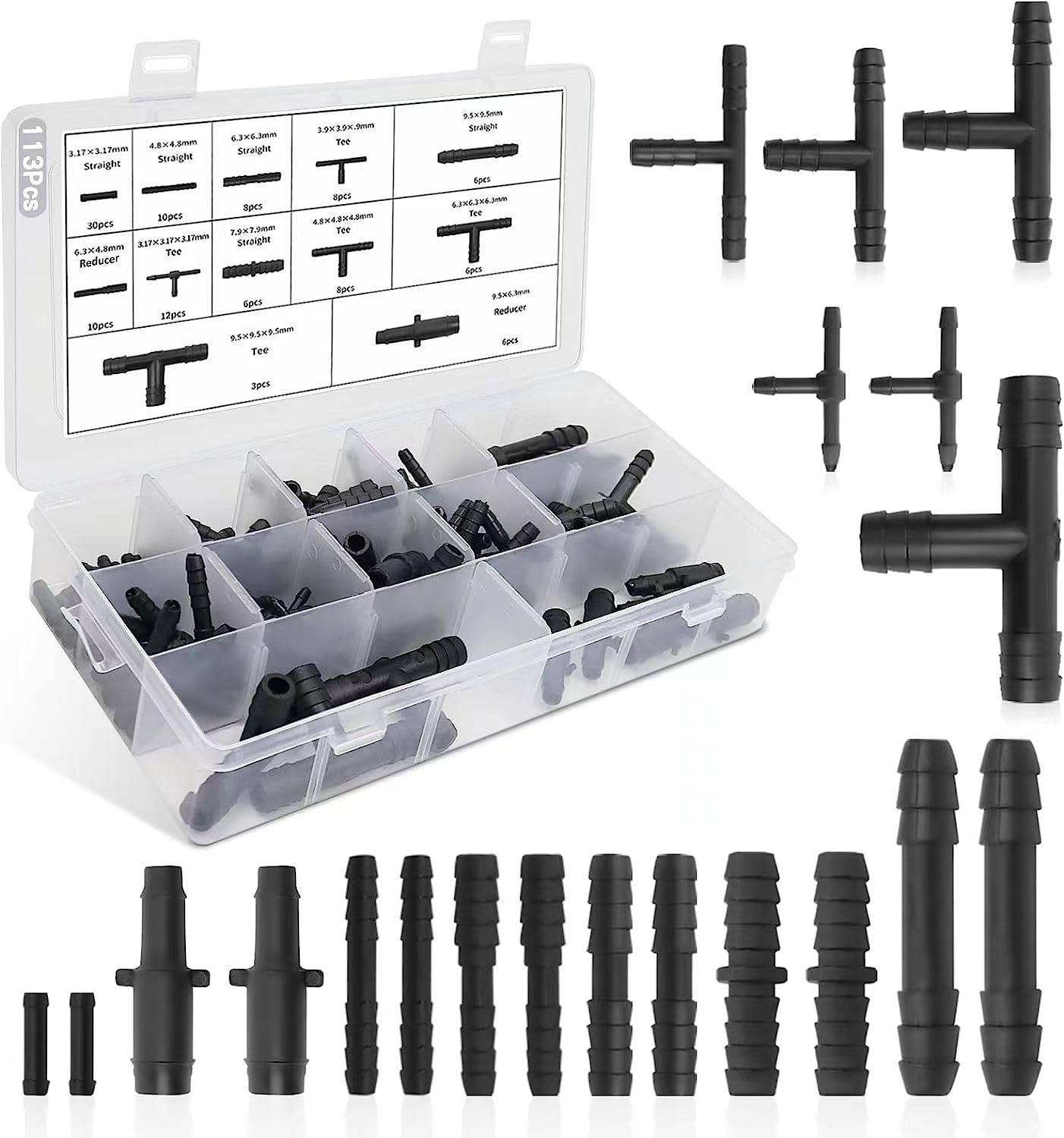 Fanxinzttc 113 Pcs Vacuum Connector kit, Including Hose Tee Connectors and Hose 