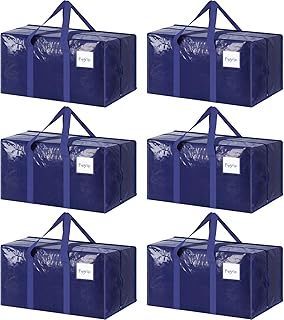 6 Pack Extra Heavy Duty Large Moving Bags with Strong Zipper, Dark Blue | Comfortable Handles, Sturdy & Durable Clothes Storage Bags Totes Bins, Blue Packing Moving Boxes for College Supplies