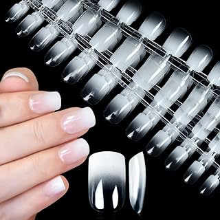 10 Pack Push Nails, Mixed Color Shiny Fuchsia False Nails, Salon Pre Design Clear White French Nail Art Tips, Daily Nails Gifts for Women Girls with Adhesive Tabs