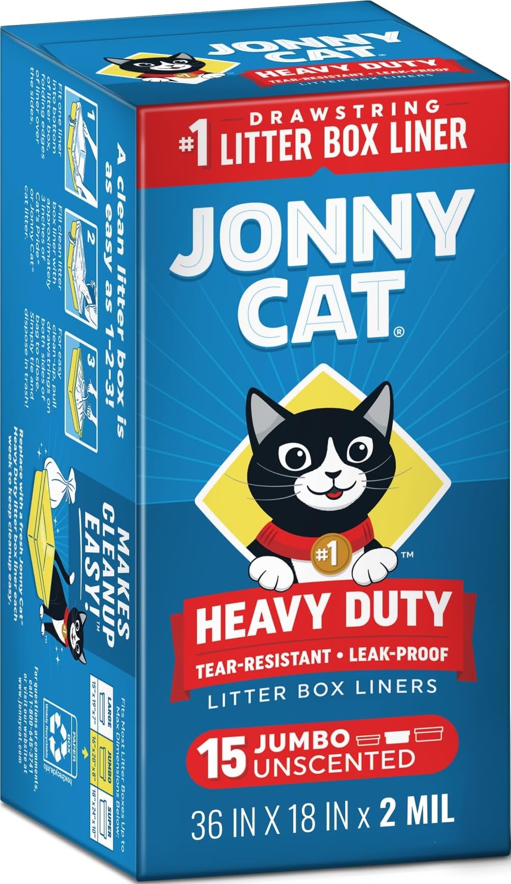 Jonny Cat Litter Box Liners Heavy Duty, Tear & Leak Resistant Jumbo 15ct