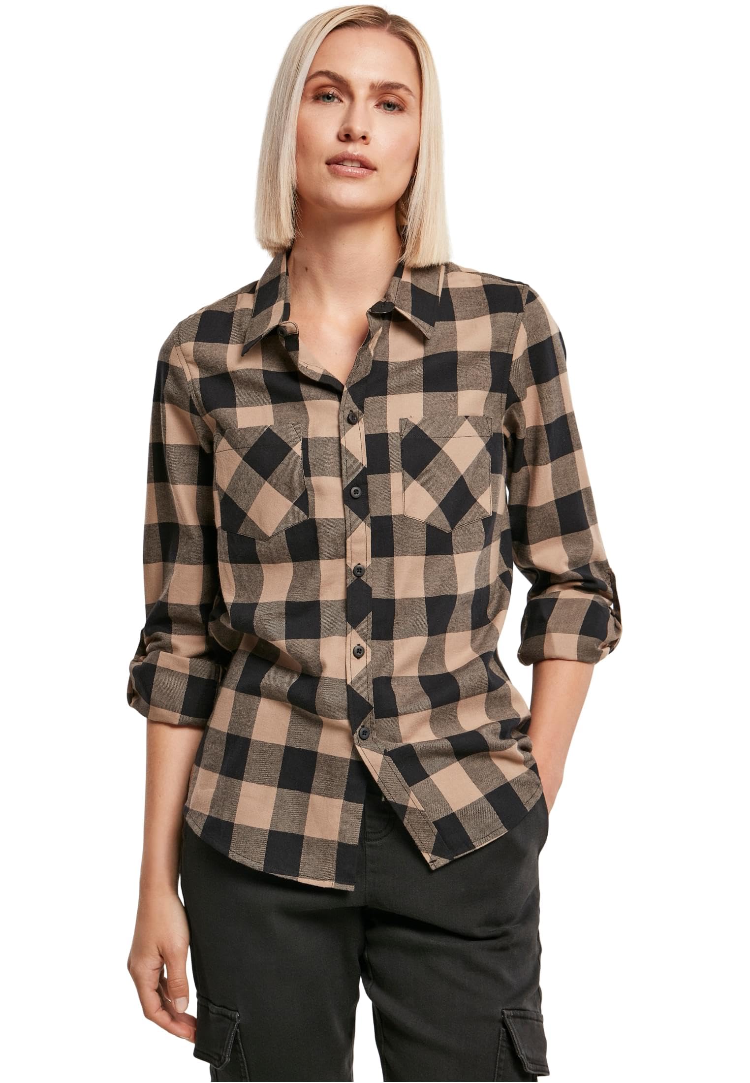 Urban Classics Plaid Shirt Women Turnup Women Flannel Shirt Black/Red Regular