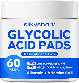 SilkyShark Glycolic Acid Exfoliating Pads for Face (60 Count), Gentle AHA BHA Pads with Vitamin C & E, for a Smooth, Radiant-Looking Complexion