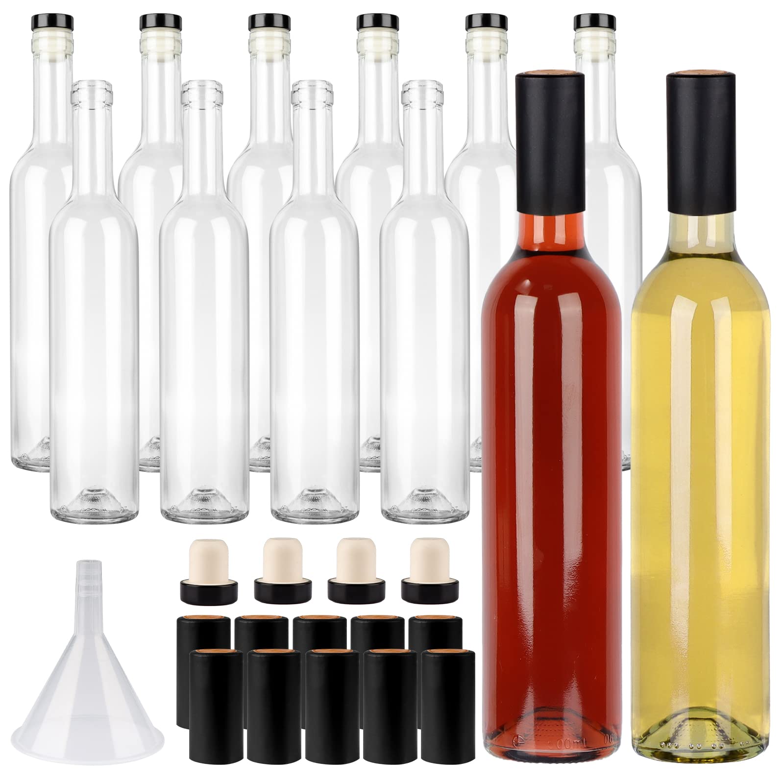 GUANENA 12 Pack 16oz Clear Glass Bottles with Cork Lids and PVC Shrink Capsules,