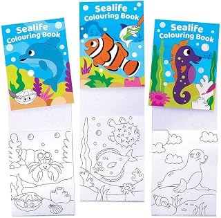 Baker Ross FC993 Sealife Mini Colouring Books for Kids - Pack of 12, Entertaining Travel Activities and Party Favours, Sealife