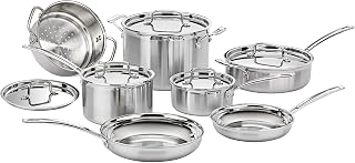 Cuisinart Stainless Steel Pots and Pans Set, Induction Compatible, 12 pc | 12-pc Cuisinart stainless steel cookware set with saucepans, sauté pan, stockpot, & skillets, oven safe to 500°F, MCPS-12N