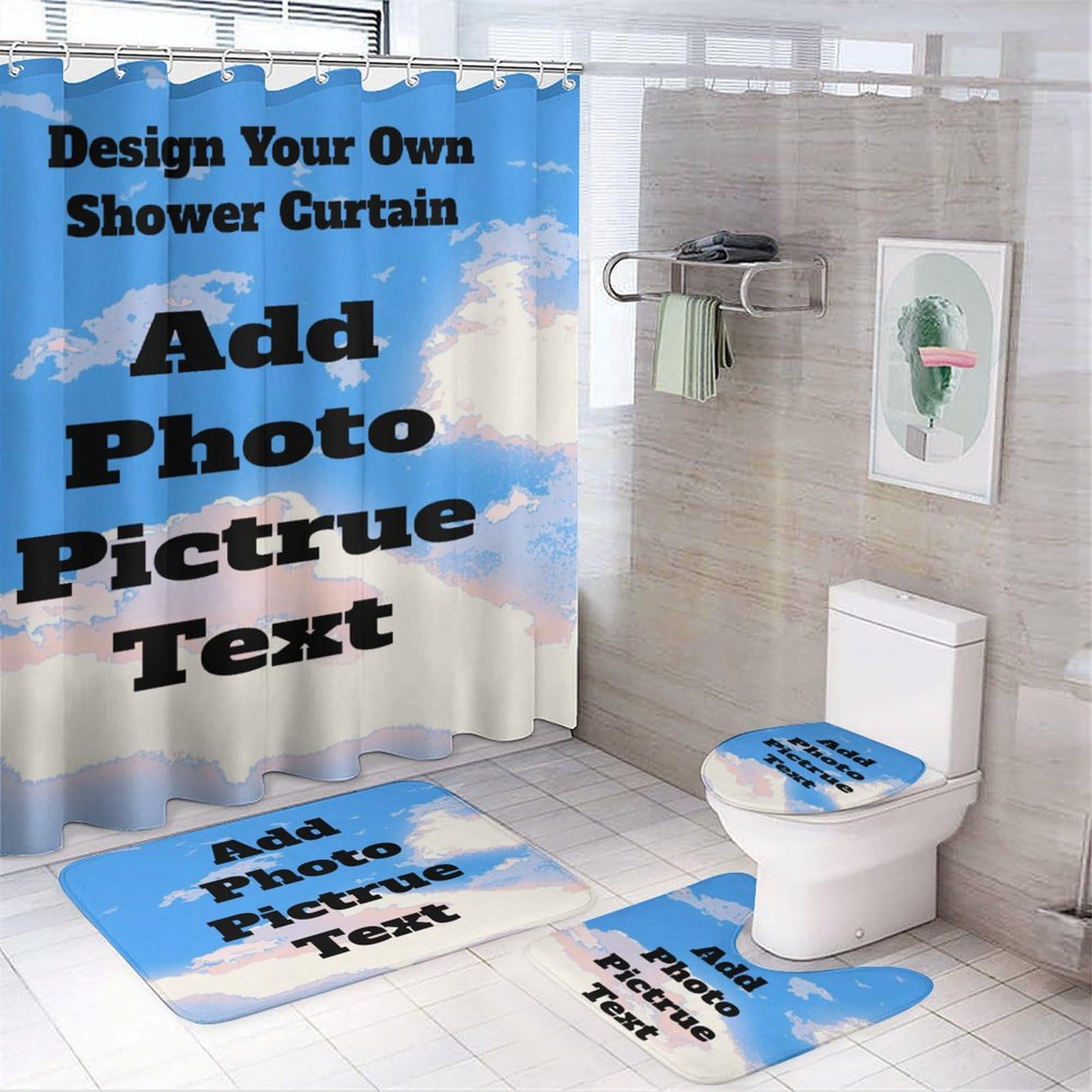 Custom Shower Curtain Set 4 Piece Suit Add Photo/Picture/Logo/Text Print | Perso