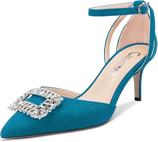 Castamere Women's Stiletto High Heel Pointed Toe Pumps Ankle Strap Diamond Crystal 6.5 CM Heels