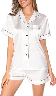 Vlazom Women's Pyjamas Summer Short Pyjamas 2 Pieces with Short Sleeves Open Front Buttons
