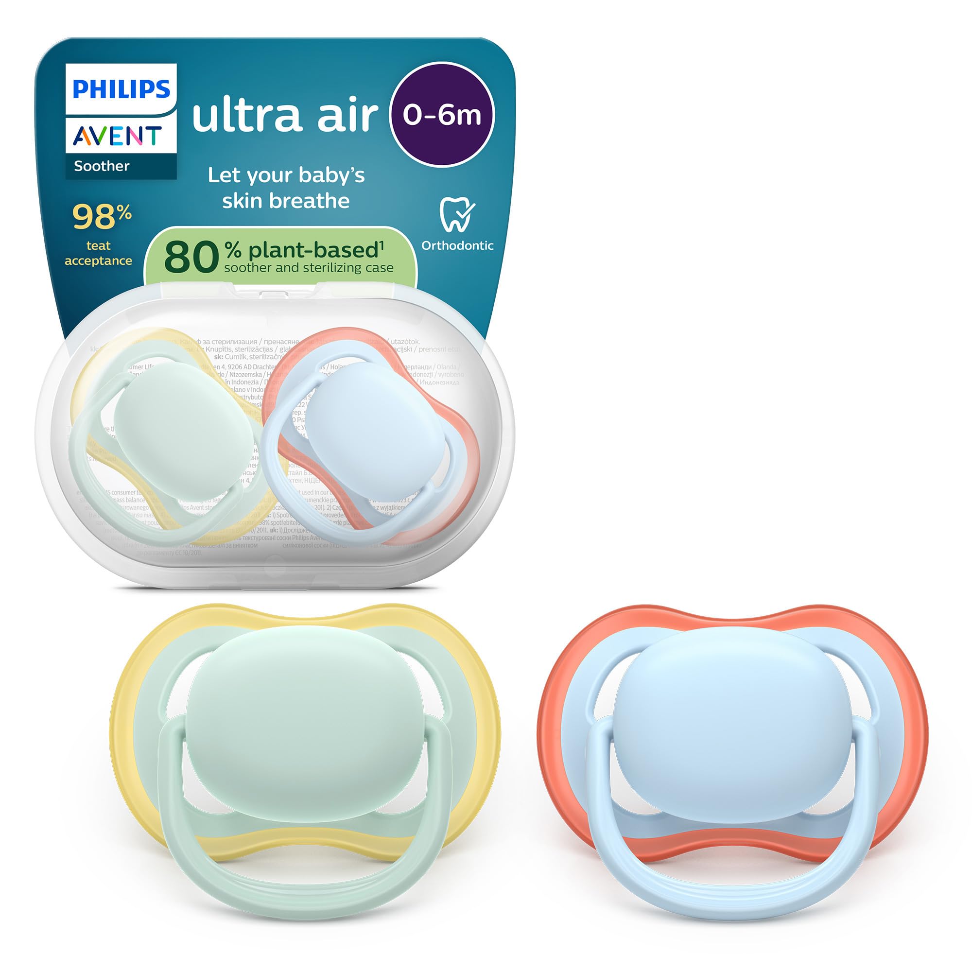 Philips Avent Ultra Air Soothers - Orthodontic Design, for Babies 0-6 Months, So