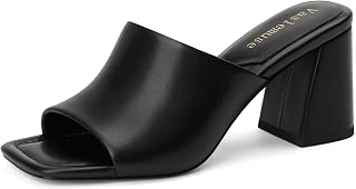 Vaslemuse Mule Heels For Women Chunky Block Heeled Sandals Slide Shoes