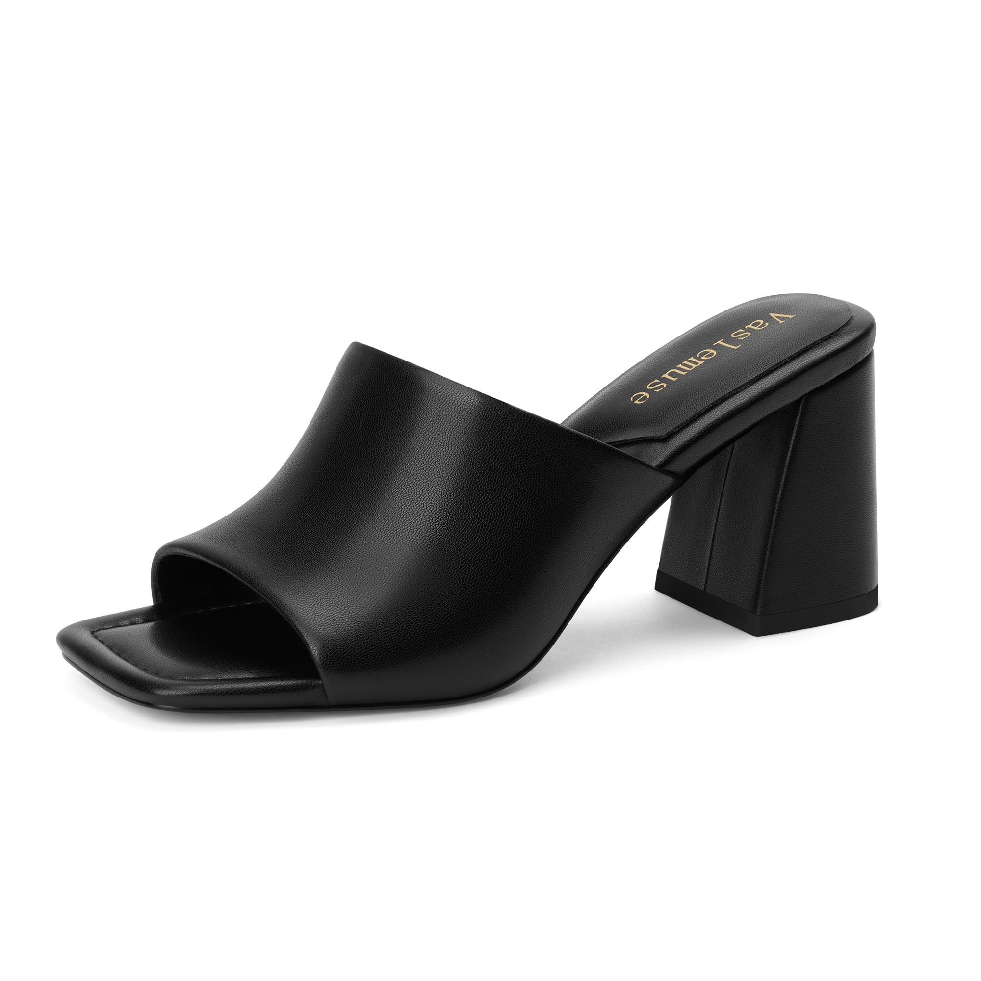 Vaslemuse Mule Heels For Women Chunky Block Heeled Sandals Slide Shoes