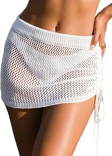 AI'MAGE Women Crochet Skirt 2025 Knit Drawstring Beach Skirt Cover Up Swimwear XS-XXL