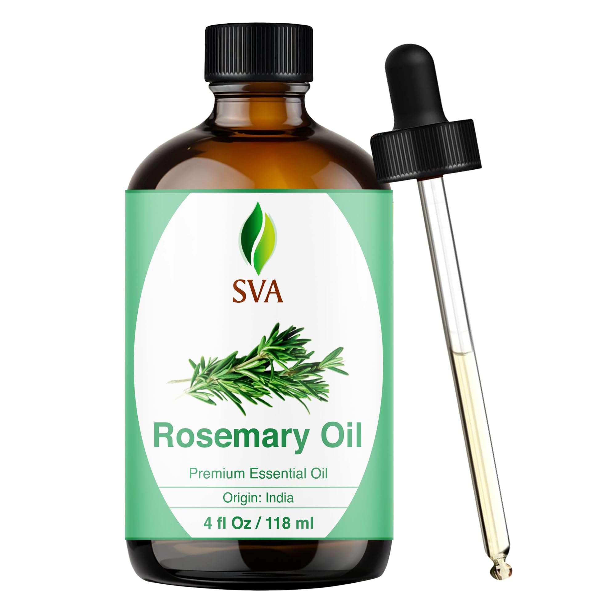 SVA Rosemary Essential Oil, Glass Bottle with Dropper, 4 Fl Oz (118 ml) | Rosema