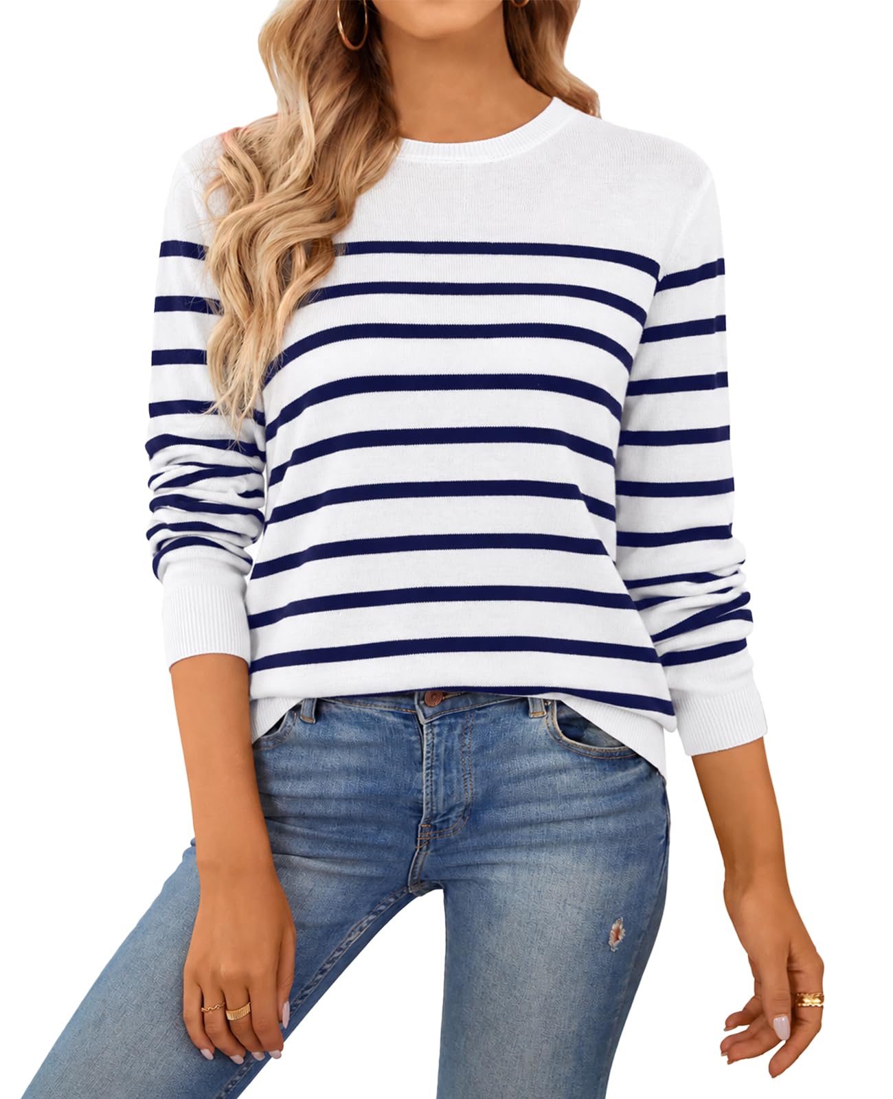 QUALFORT Women's Sweater 100% Cotton Soft Knit Pullover Jumper