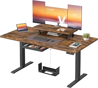 VASAGLE Electric Standing Desk, Height Adjustable, 140 x 70 cm | Flexible Monitor Stand and Drawer, USB-C Port, Sedentary Reminder, Rustic Brown and Black, Balok Collection LSD154KD02