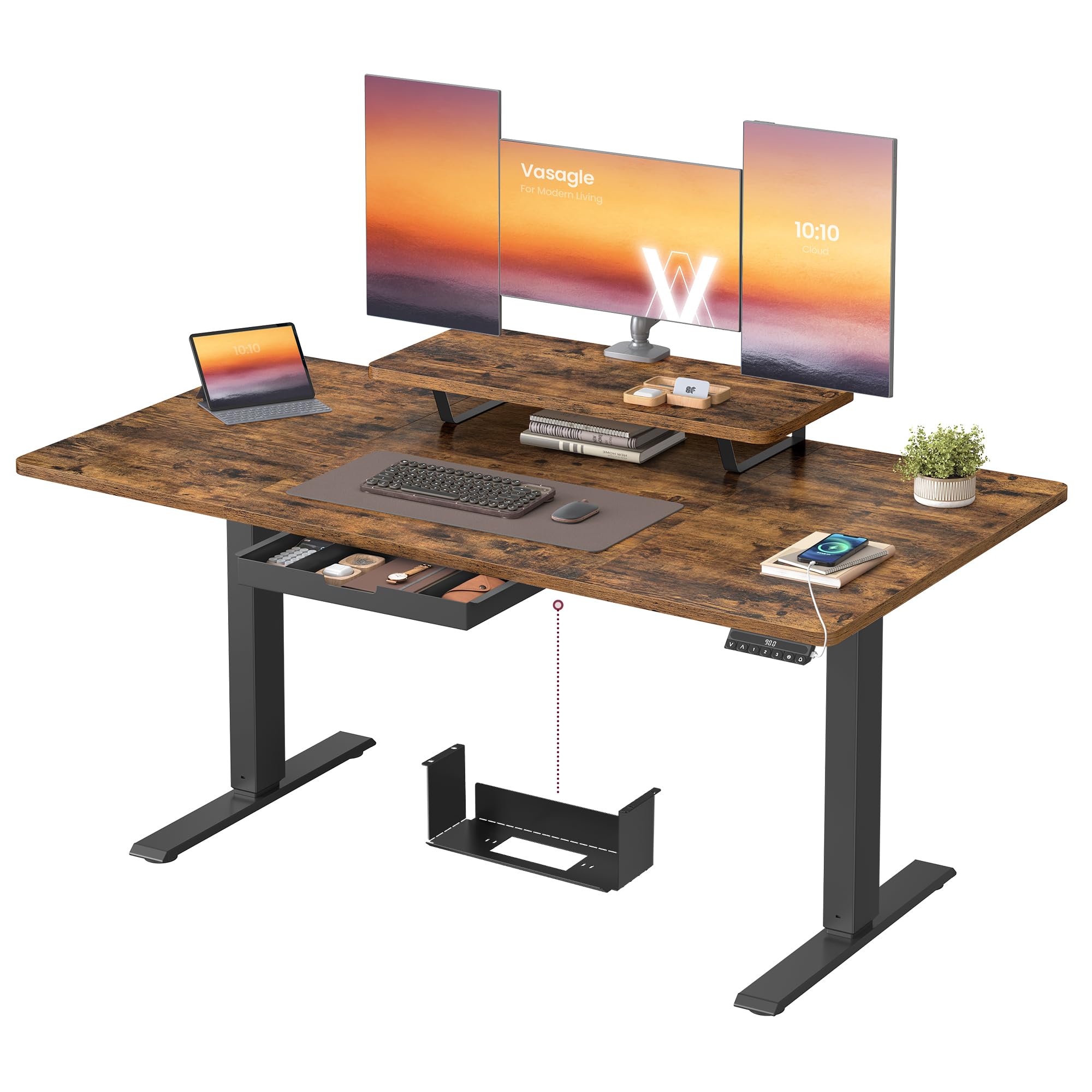 VASAGLE Electric Standing Desk, Height Adjustable, 140 x 70 cm | Flexible Monito