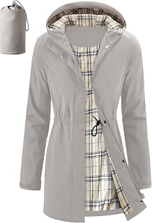 Women's Long Rain Jacket Waterproof Packable Hooded Raincoat