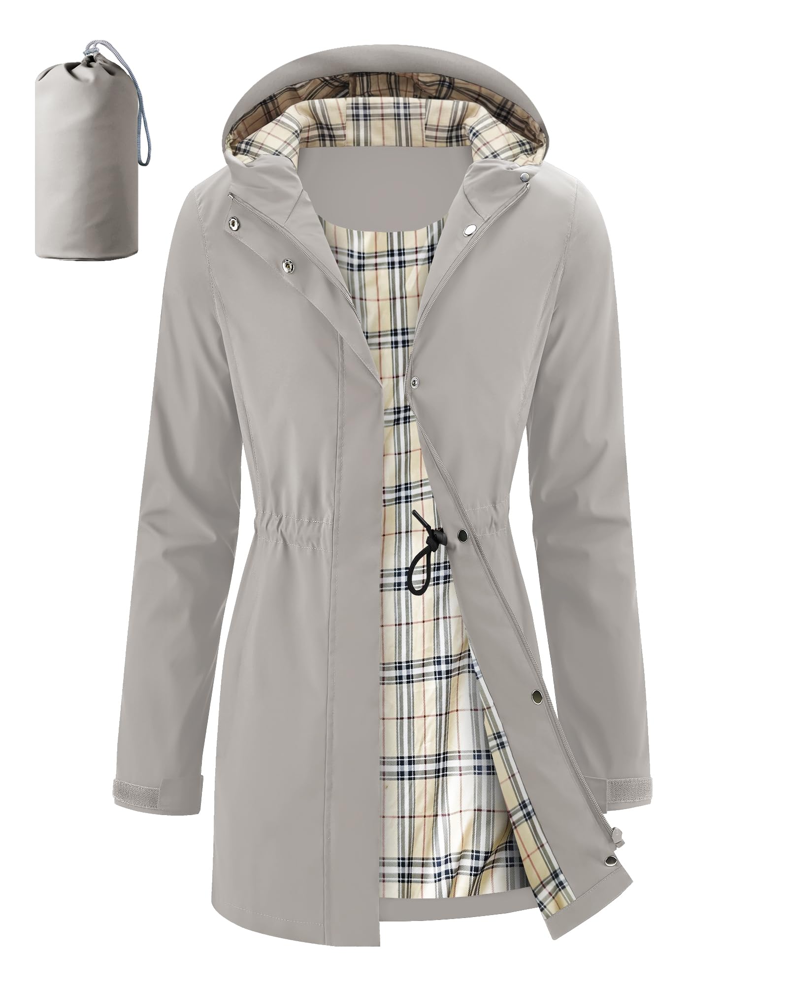 Women's Long Rain Jacket Waterproof Packable Hooded Raincoat