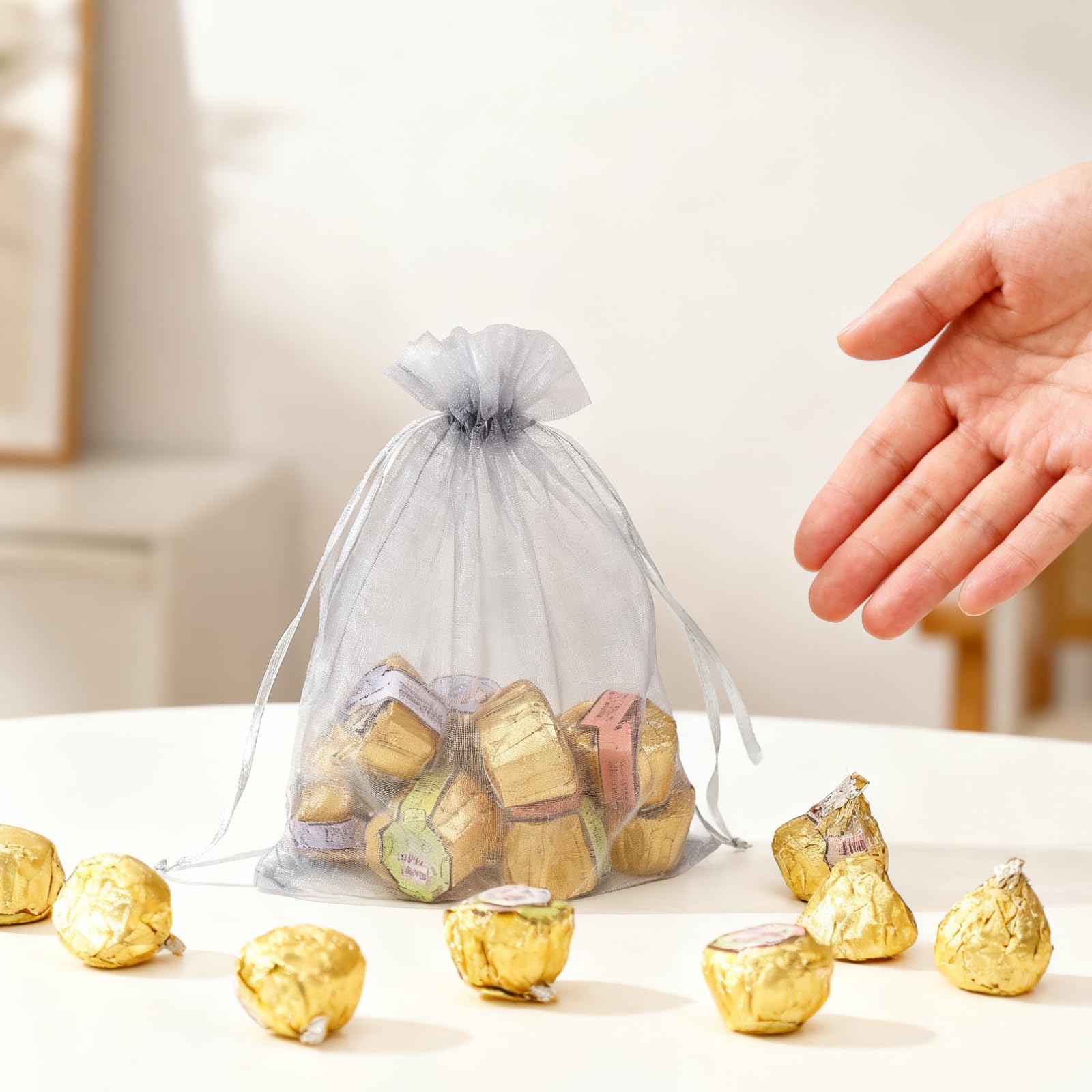 50 Pack Solid Color Drawstring Organza Bags for Wedding Favor Candy Birthday Par