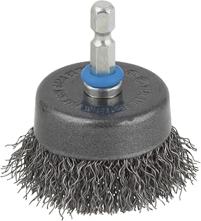 wolfcraft 50 mm Wire Cup Brush for Drill - Hex Shank Derusting Attachment | Corrugated steel wire for rust removal and weld prep on metal, wood and stone. Certified EN 1083-2 quality. 2106000