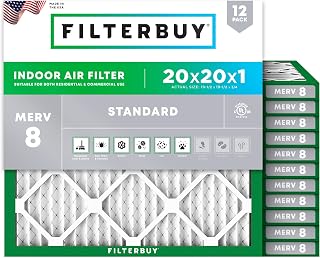 Filterbuy 20x20x1 Air Filter MERV 8 Dust & Allergy Defense (12-Pack) | Electrostatic Pleated HVAC AC Furnace Filters Replacement, Made in USA (Actual Size: 19.50 x 19.50 x 0.75)