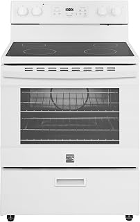 Kenmore 5.2 cu ft. Rear Control Electric Range - White | 4 Cooktop Elements - Steam Clean Oven & Hidden Bake for Easy Cleaning - Ultra-Durable Chrome Racks & Storage Drawer