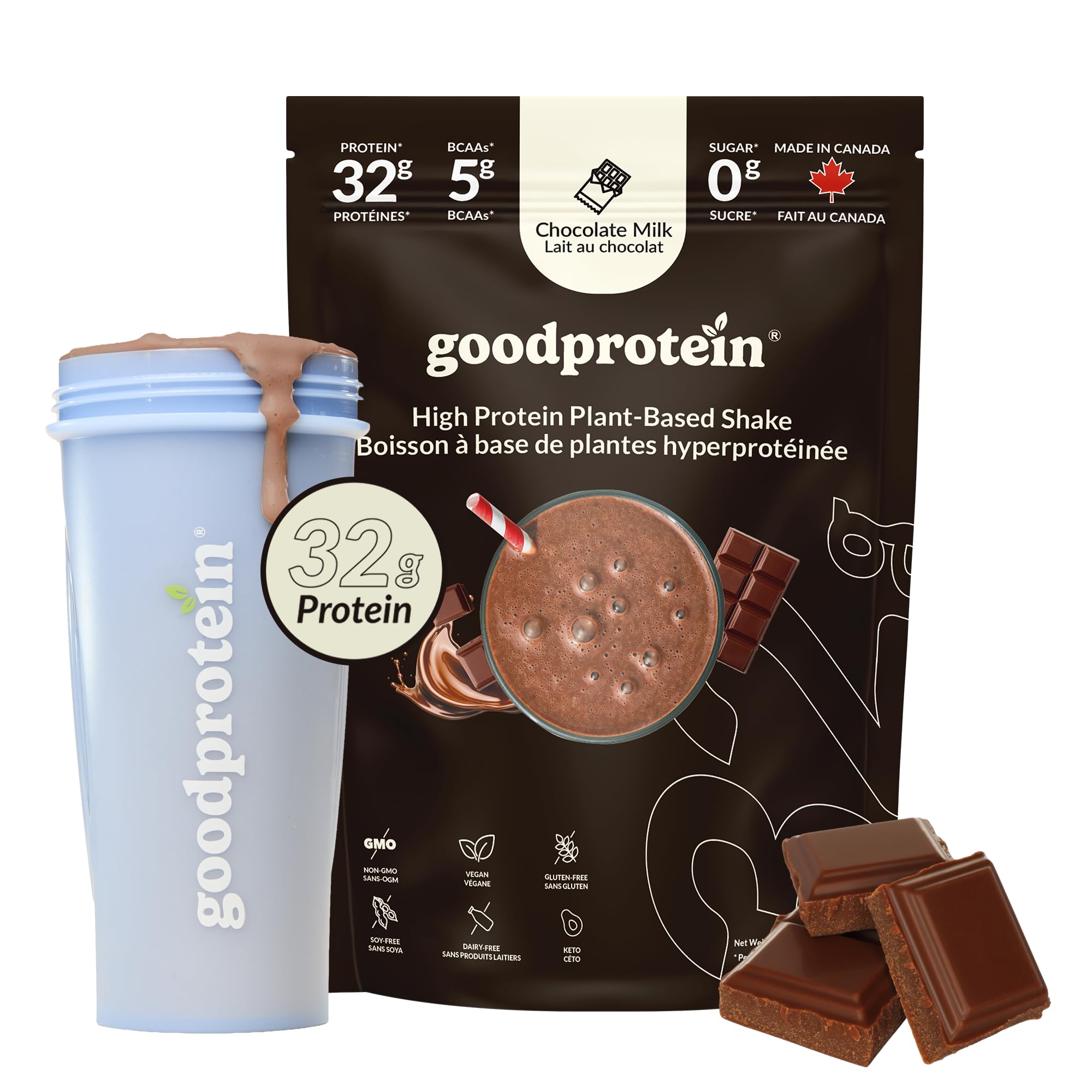 Good Protein 32g High Protein Shake, Plant-based - Chocolate Milk (470g) | 32g P