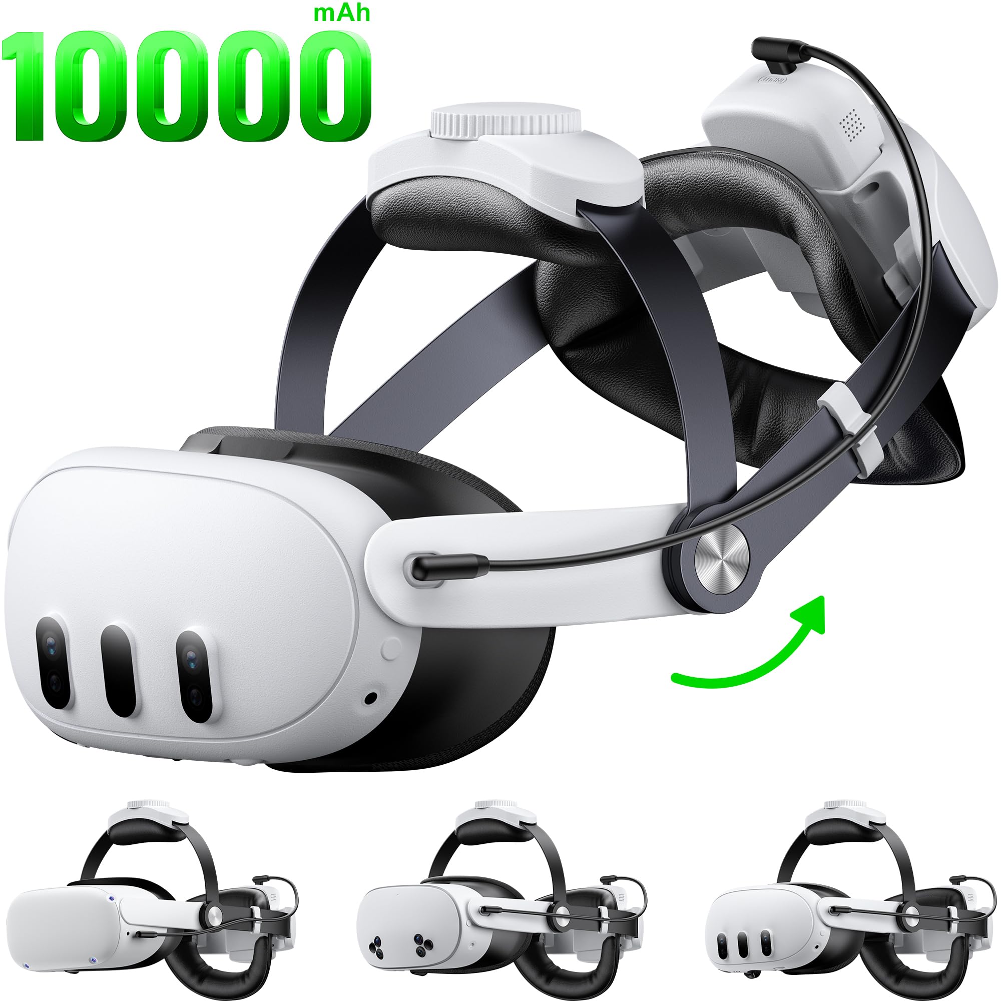 Kawaye for Meta Quest 3S/3/2 Head Strap with 10000mAh Hot-Swap Bateries for 3-4H