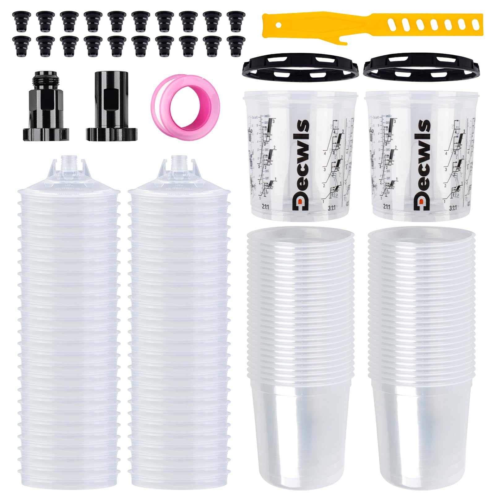 Decwls Disposable Paint Cups System 20 oz (600ml) Kit, 50 Liners & Lids | 125-Mi