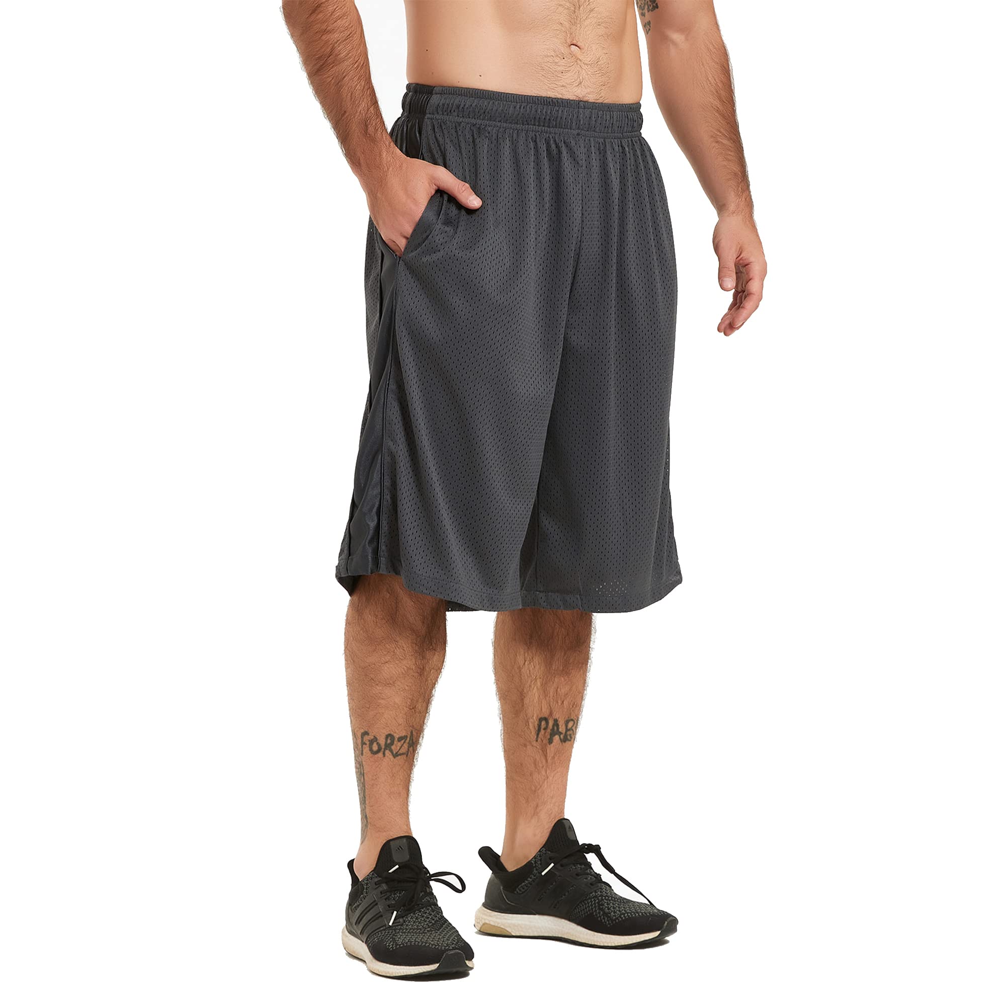 HQUEC Men's 12" Long Basketball Athletic Shorts Below Knee Loose-Fit