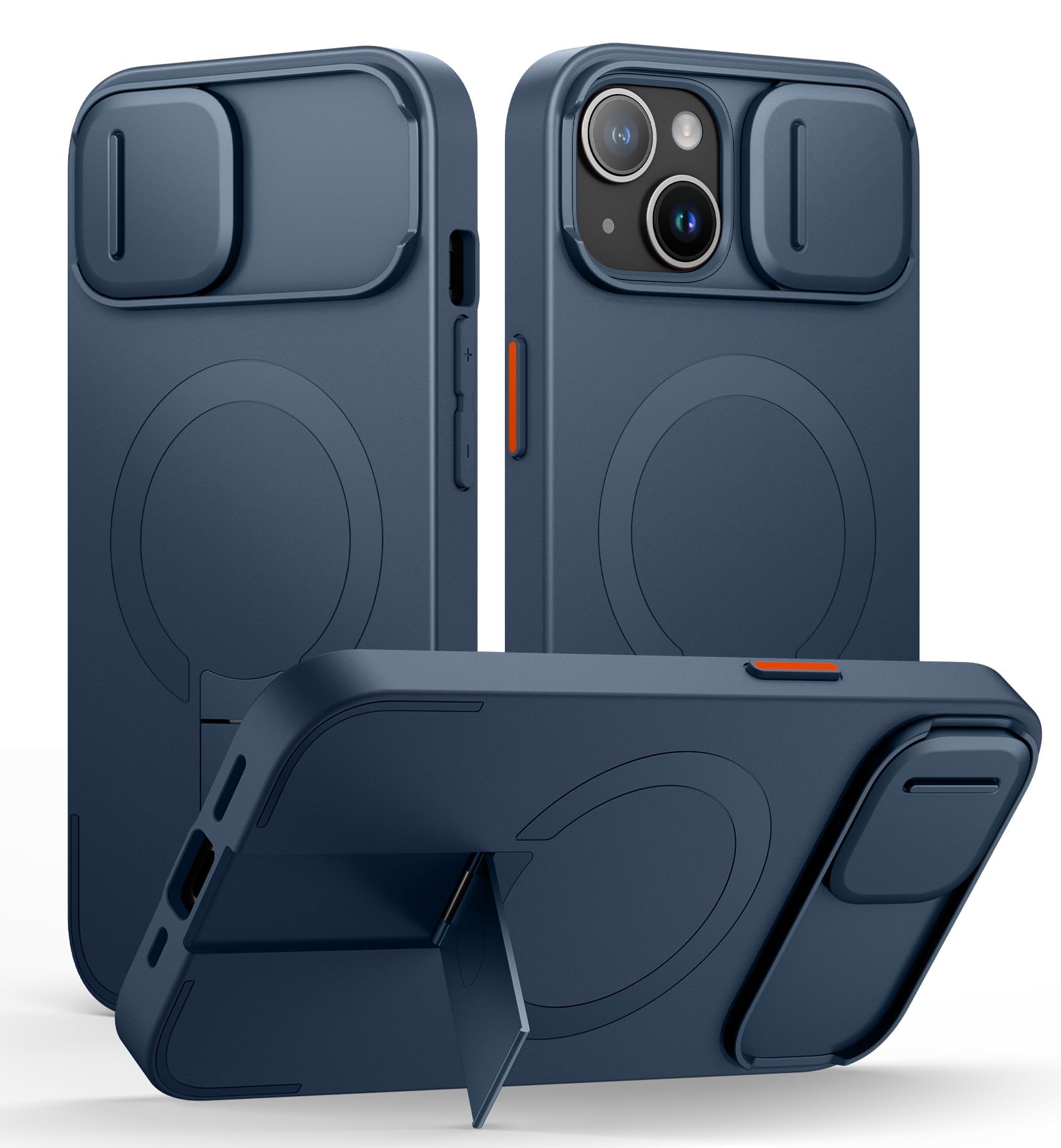 SURITCH for iPhone 15 Case with Magnetic Camera Slide Cover and Adjustable Kicks