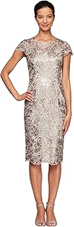 Alex Evenings Womens Short Knee Length Floral Embroidered Cocktail Sheath DressSpecial Occasion Dress