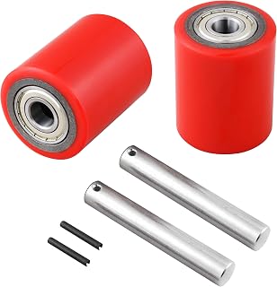 A Pair of Pallet Jack/Truck Wheels 74.5 x 93mm ( 3 x 3.75" ) with Pre-Installed Bearings, 20mm ID PU Tread - Includes Axles and Pins by JackCraft