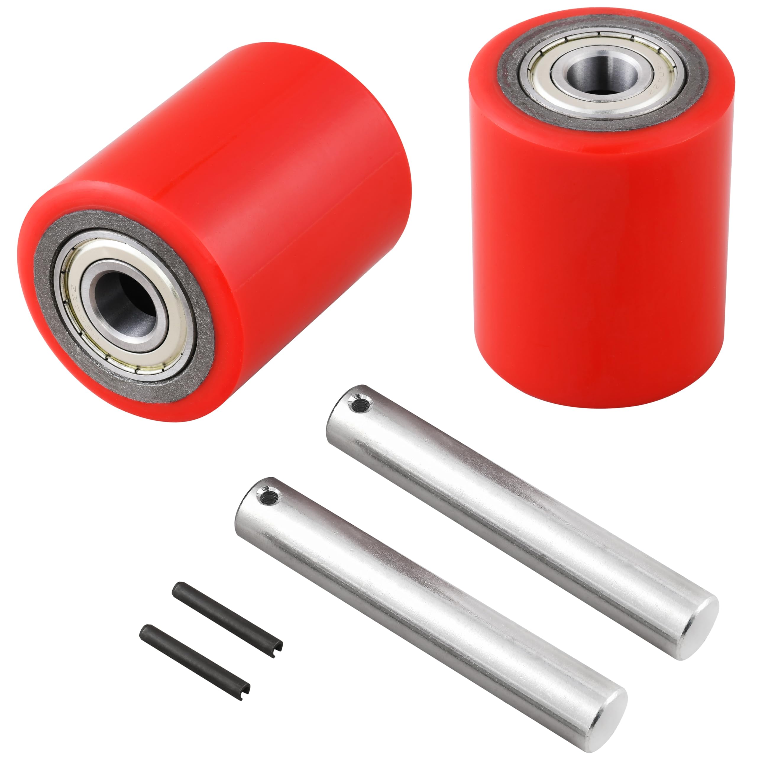 A Pair of Pallet Jack/Truck Wheels 74.5 x 93mm ( 3 x 3.75" ) with Pre-Installed 