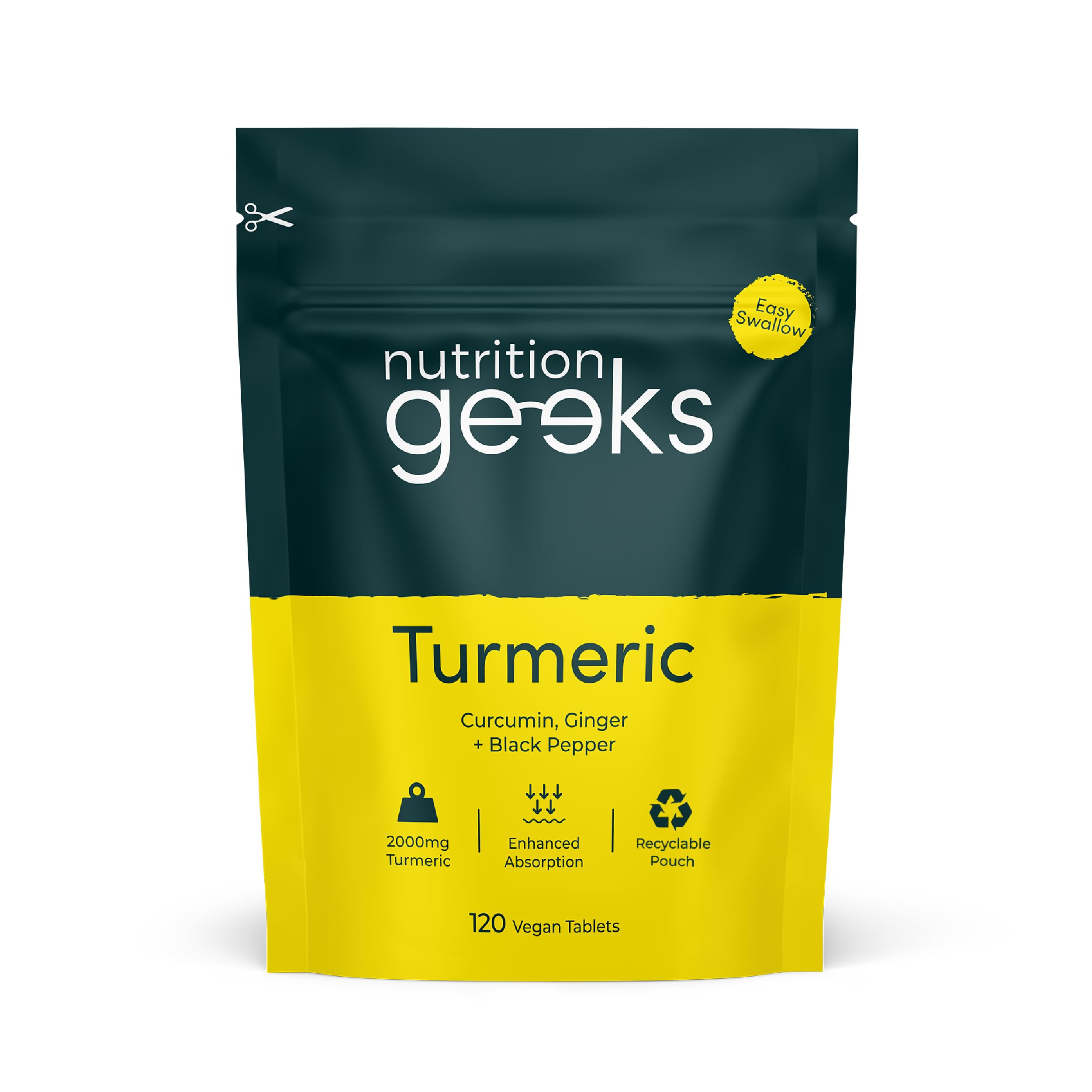 Turmeric Tablets 2000mg with Black Pepper & Ginger - 120 High Strength Curcumin 