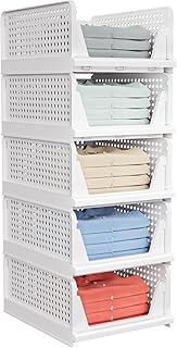 caktraie 5 Pack Stackable Closet Storage Basket - Stackable Storage Bins | Multifunctional & Foldable Closet Organizer Waterproof, Wardrobe Cupboard Space-Saving Storage Drawer Organizer