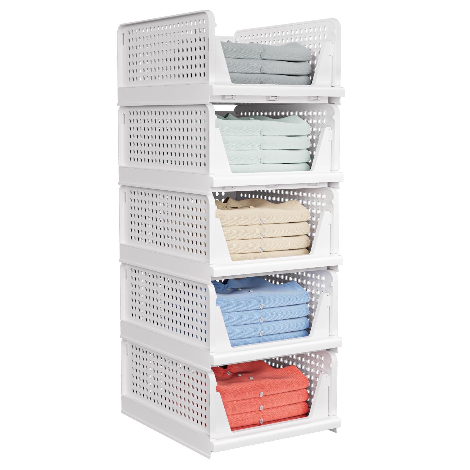 caktraie 5 Pack Stackable Closet Storage Basket - Stackable Storage Bins | Multi