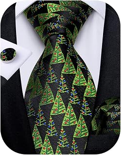 DiBanGu Mens Tartan Silk Tie And Pocket Square Cufflinks Tie Clip Tie Bar Tie Set For