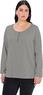 Ulla Popken Women's Shirt Mit Knopfleiste, Langarm T