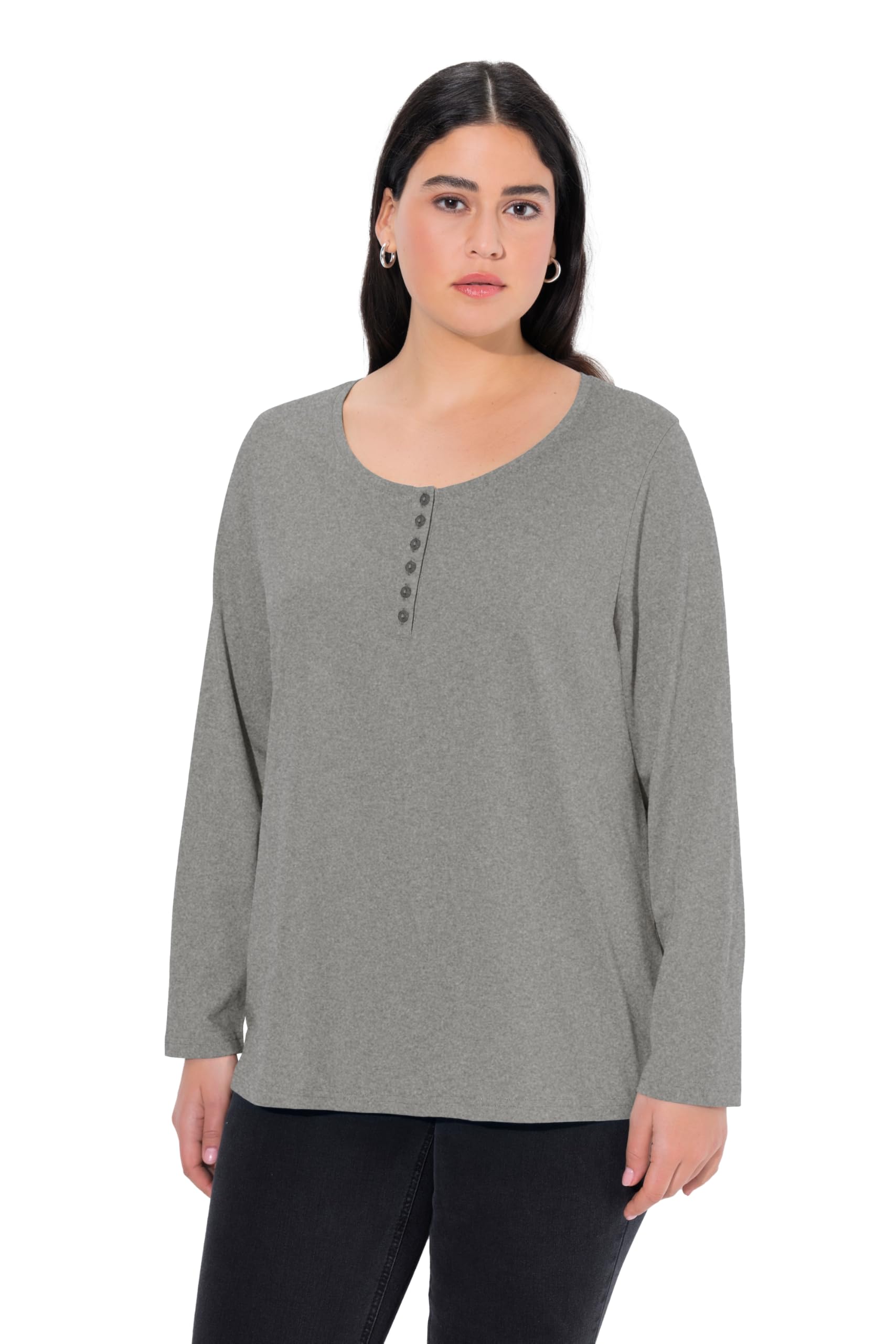 Ulla Popken Women's Shirt Mit Knopfleiste, Langarm T