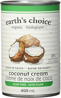 Earth's Choice - Organic Coconut Cream (21% Fat), Guar Gum Free, Gluten Free, Dairy Free, Lactose Free, Kosher, 400ml Single Can